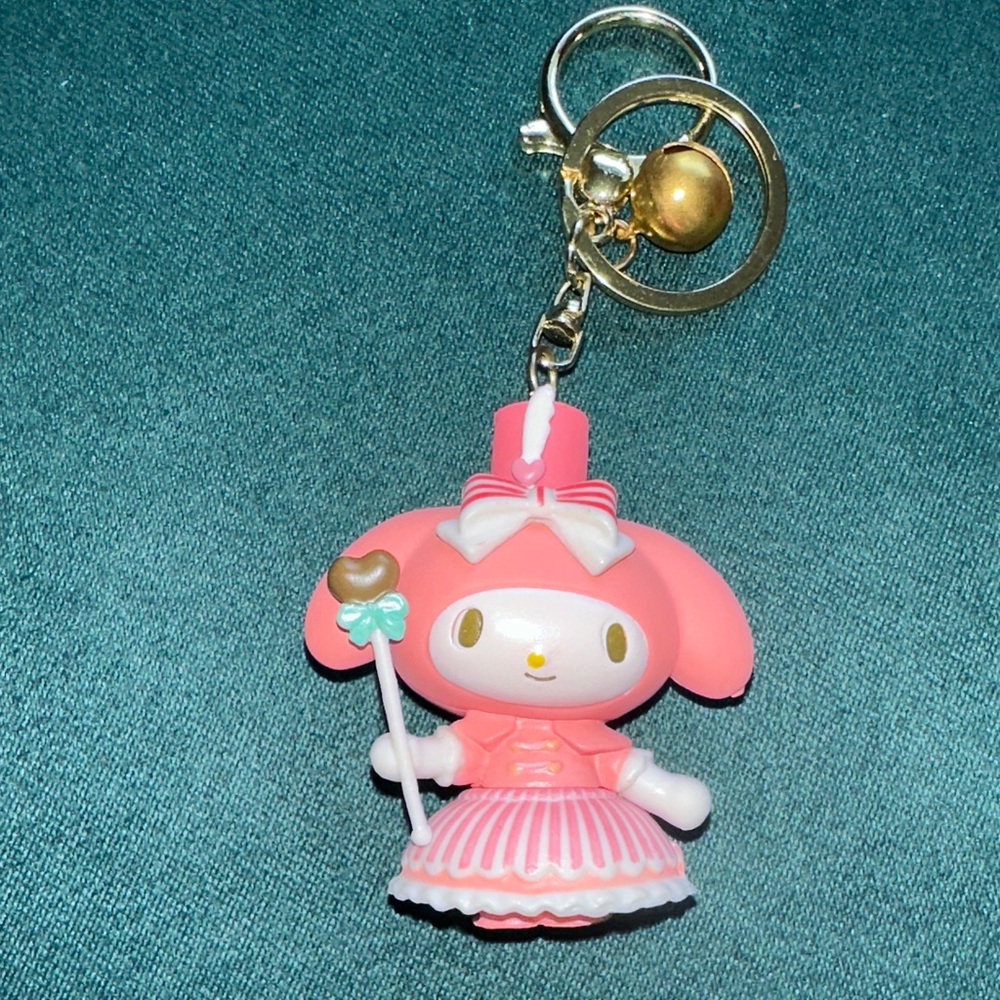 Sanrio My Melody Pink and White Dress Keyring with Gold Accents